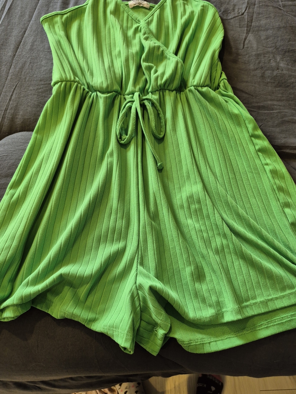 Ardene Green Ribbed Sleeveless Romper with Drawstring - Picture 5 of 5